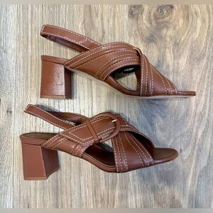 Marion Parke Brown Leather Crisscross Slingback Block Heel Sandals Size 40 EUC